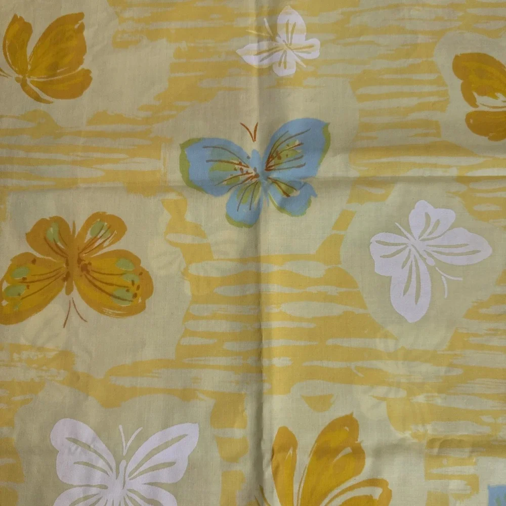 Vintage 60s STANDARD Size Pillowcases Butterflies Yellow Set 2 Spring Mills